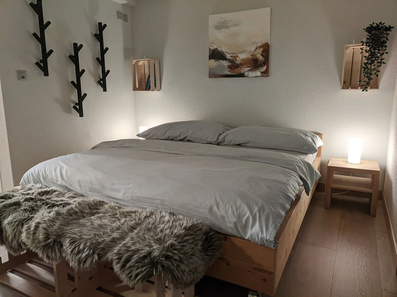Double bed with solid wood frame