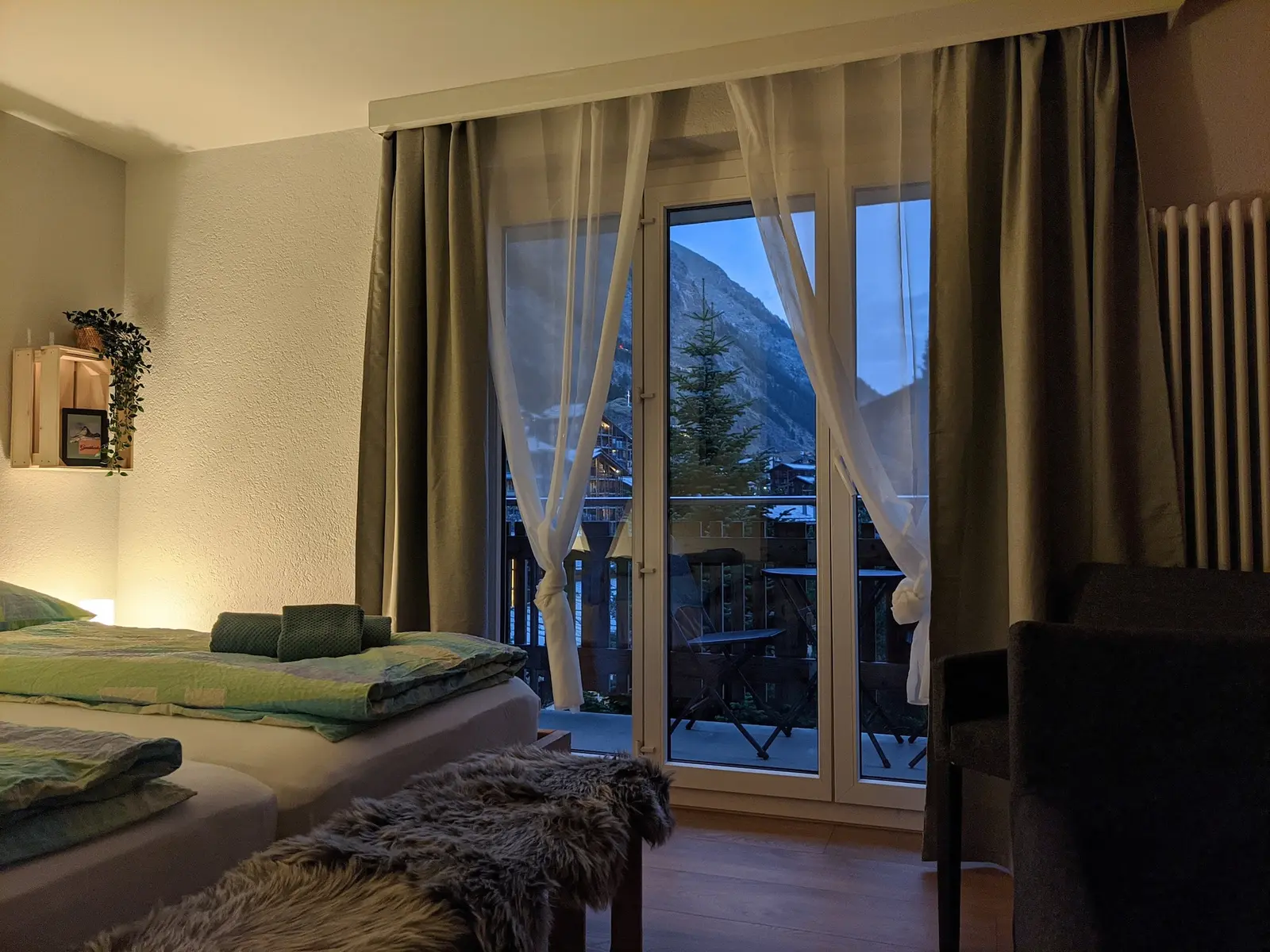 Dusk over Zermatt, seen from the bed