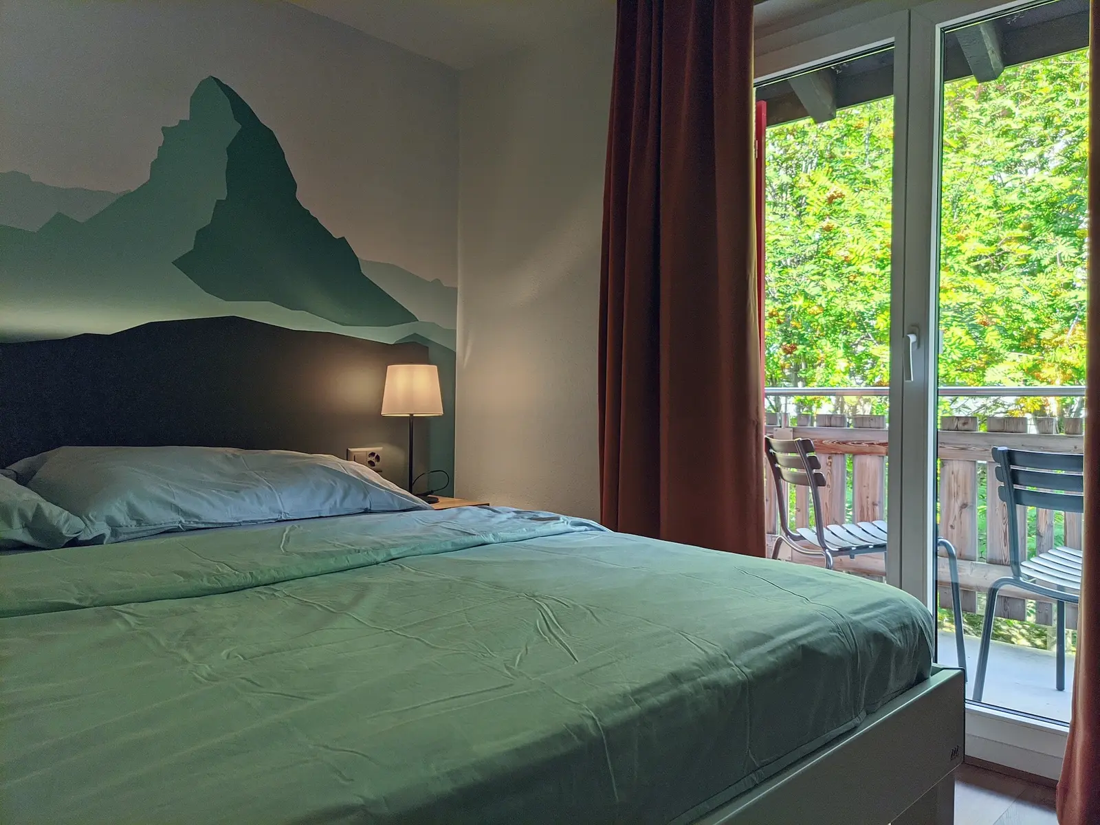 Bedroom with Matterhorn mural